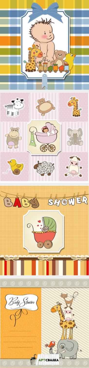 Детские векторные фоны и открытки  | Baby vector backgrounds and cards